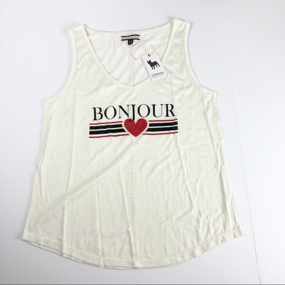 NWT PJ SALVAGE Bonjour Cream tank M